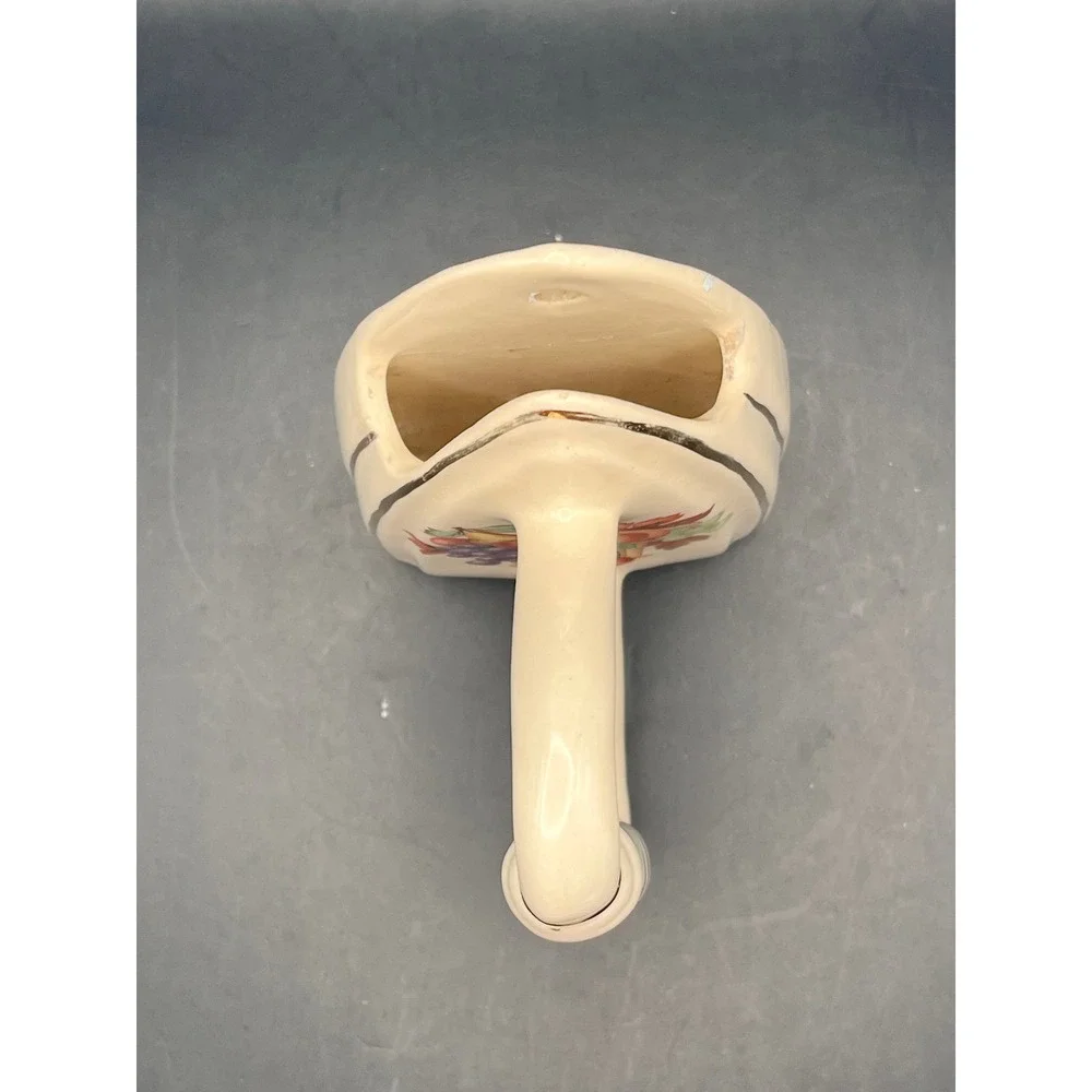 Vtg Ceramic Iron Shaped‎ Wall Pocket Vase Planter Holder Fruit Gold Trim Kitch